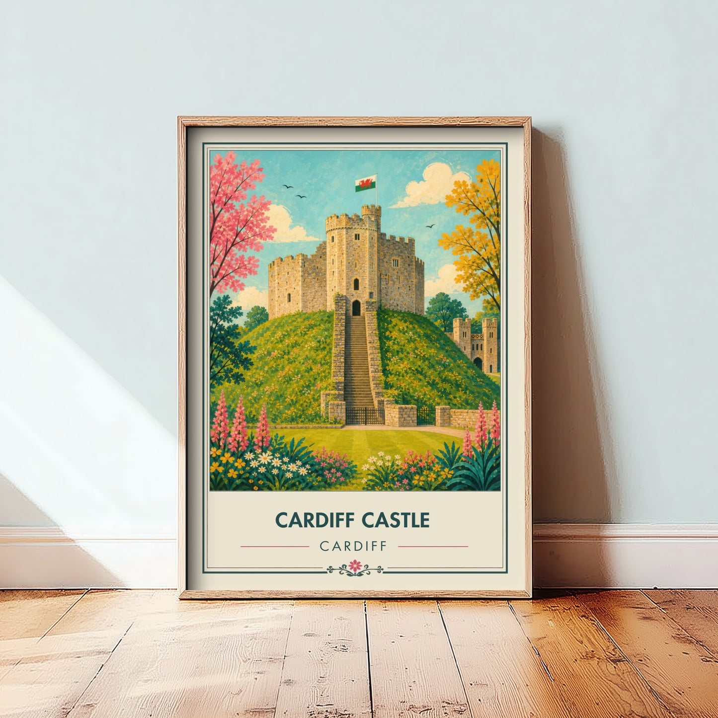 Cardiff Castle Travel Poster - Cardiff Wales Art Print - Vintage City Illustration - Welsh Landmark 2/3