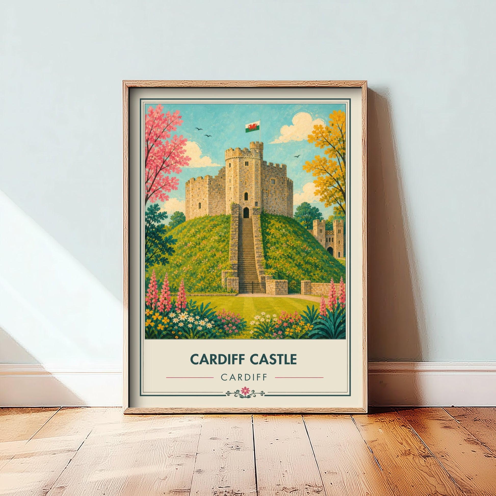 Cardiff Castle Travel Poster - Cardiff Wales Art Print - Vintage City Illustration - Welsh Landmark 2/3