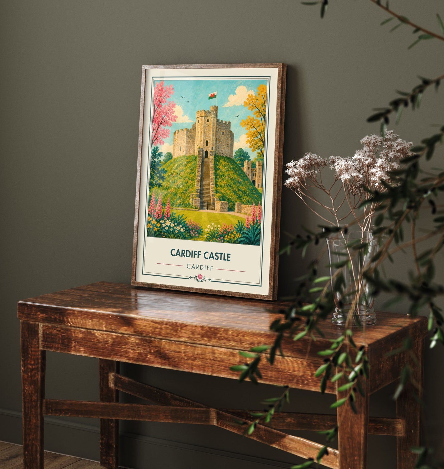 Cardiff Castle Travel Poster - Cardiff Wales Art Print - Vintage City Illustration - Welsh Landmark 2/3