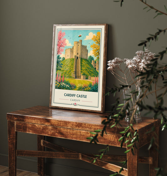 Cardiff Castle Travel Poster - Cardiff Wales Art Print - Vintage City Illustration - Welsh Landmark 2/3
