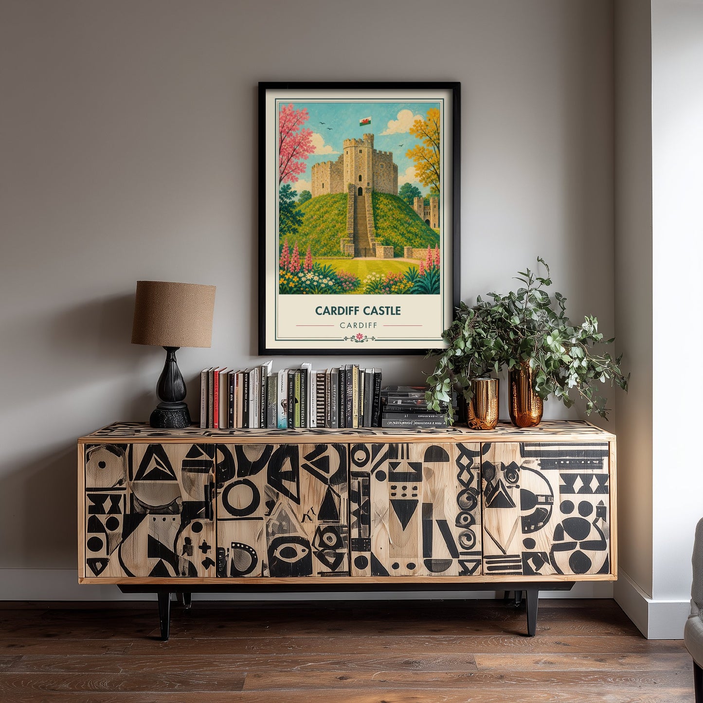 Cardiff Castle Travel Poster - Cardiff Wales Art Print - Vintage City Illustration - Welsh Landmark 2/3