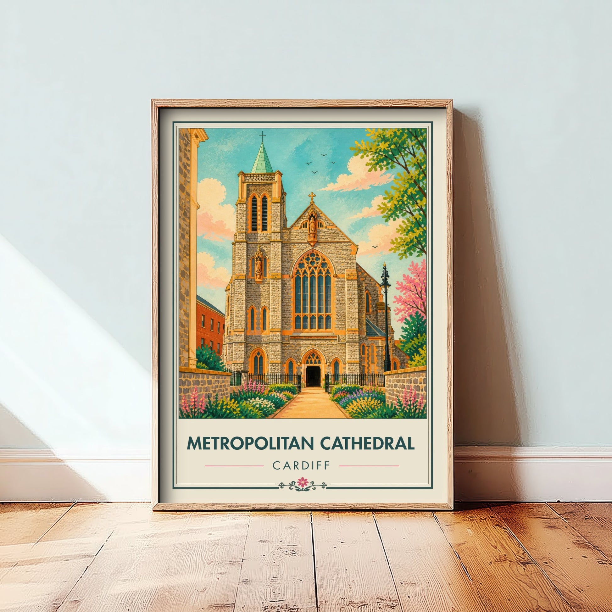 Metropolitan Cathedral Travel Poster - Cardiff Wales Art Print - Vintage City Illustration - Welsh Landmark 3/3