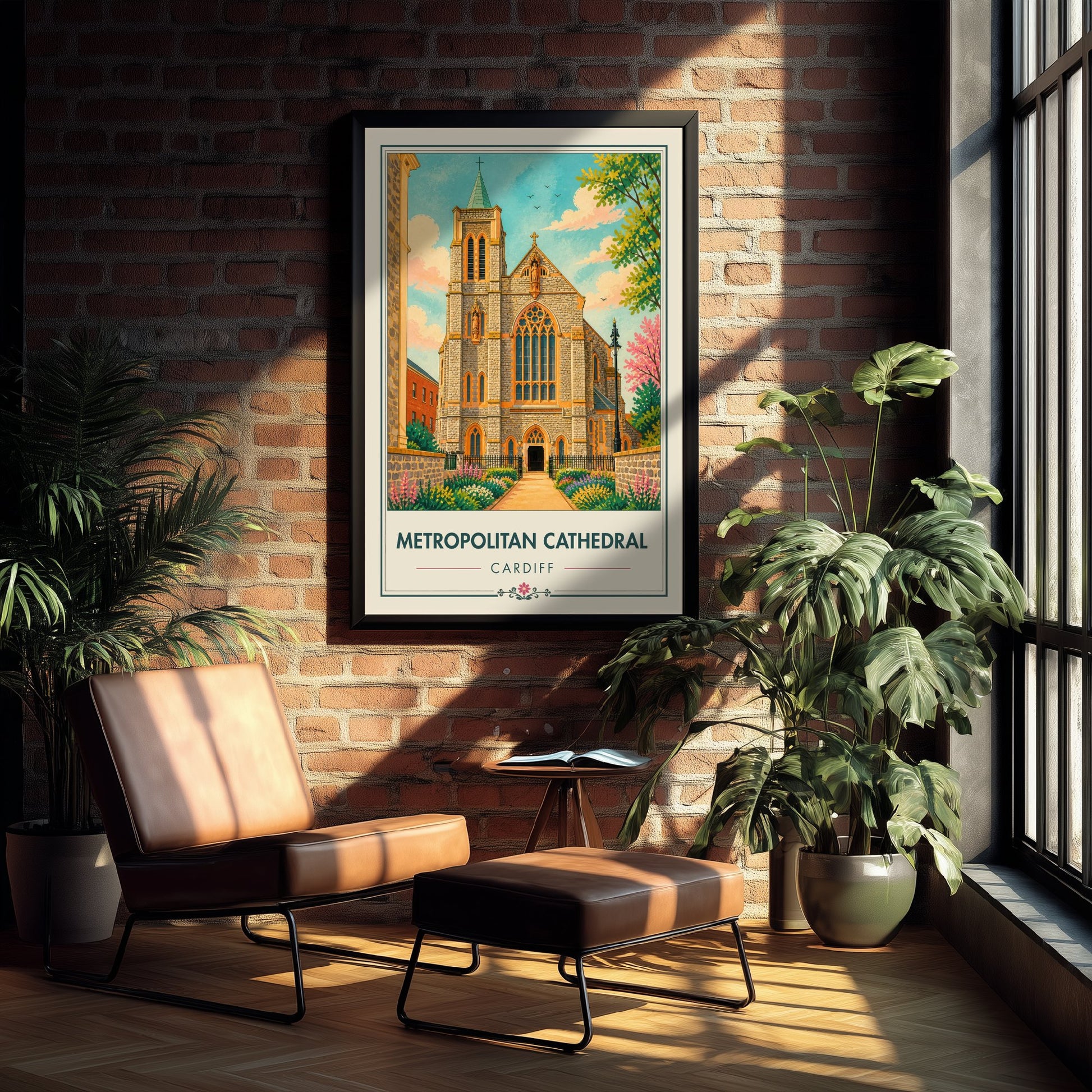 Metropolitan Cathedral Travel Poster - Cardiff Wales Art Print - Vintage City Illustration - Welsh Landmark 3/3