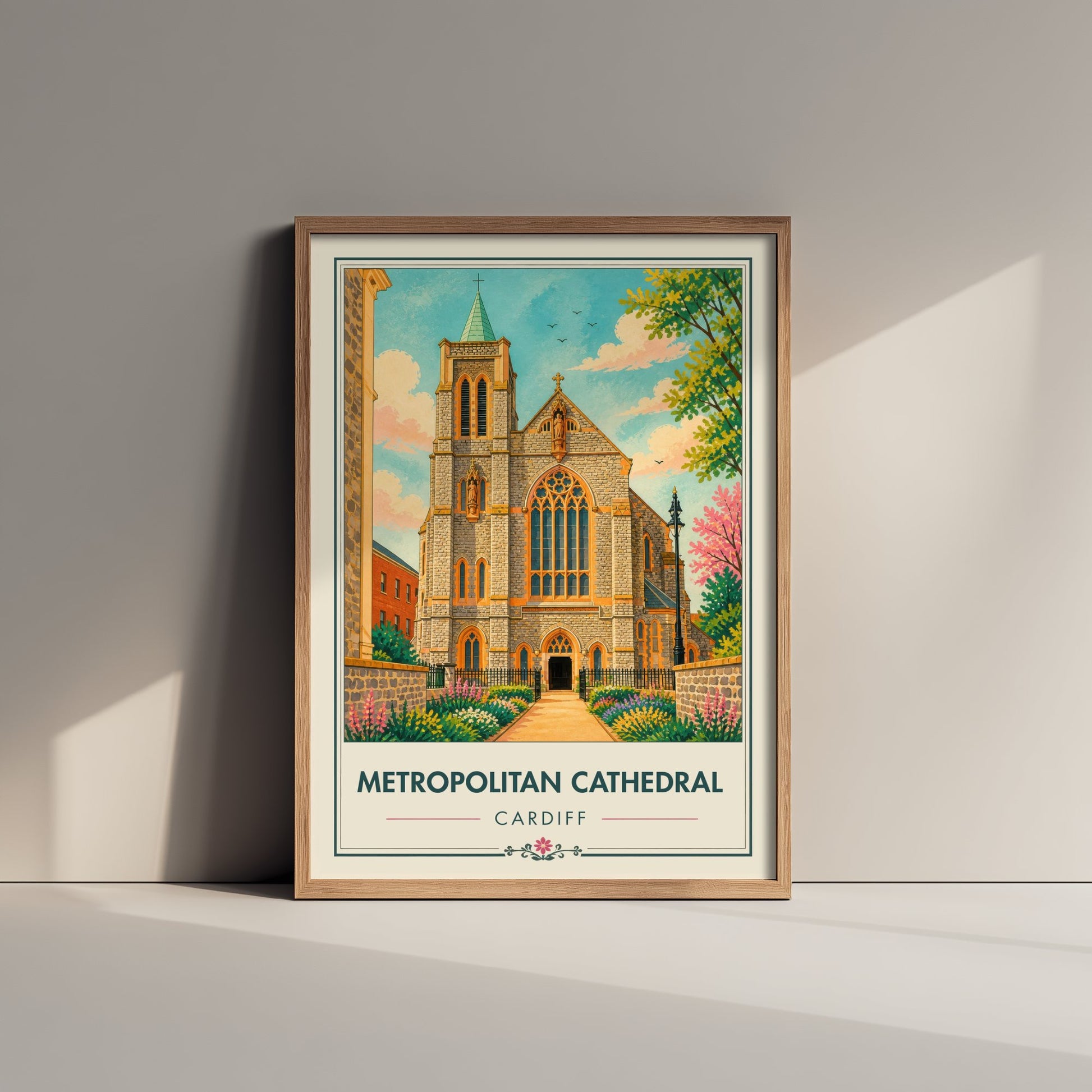 Metropolitan Cathedral Travel Poster - Cardiff Wales Art Print - Vintage City Illustration - Welsh Landmark 3/3