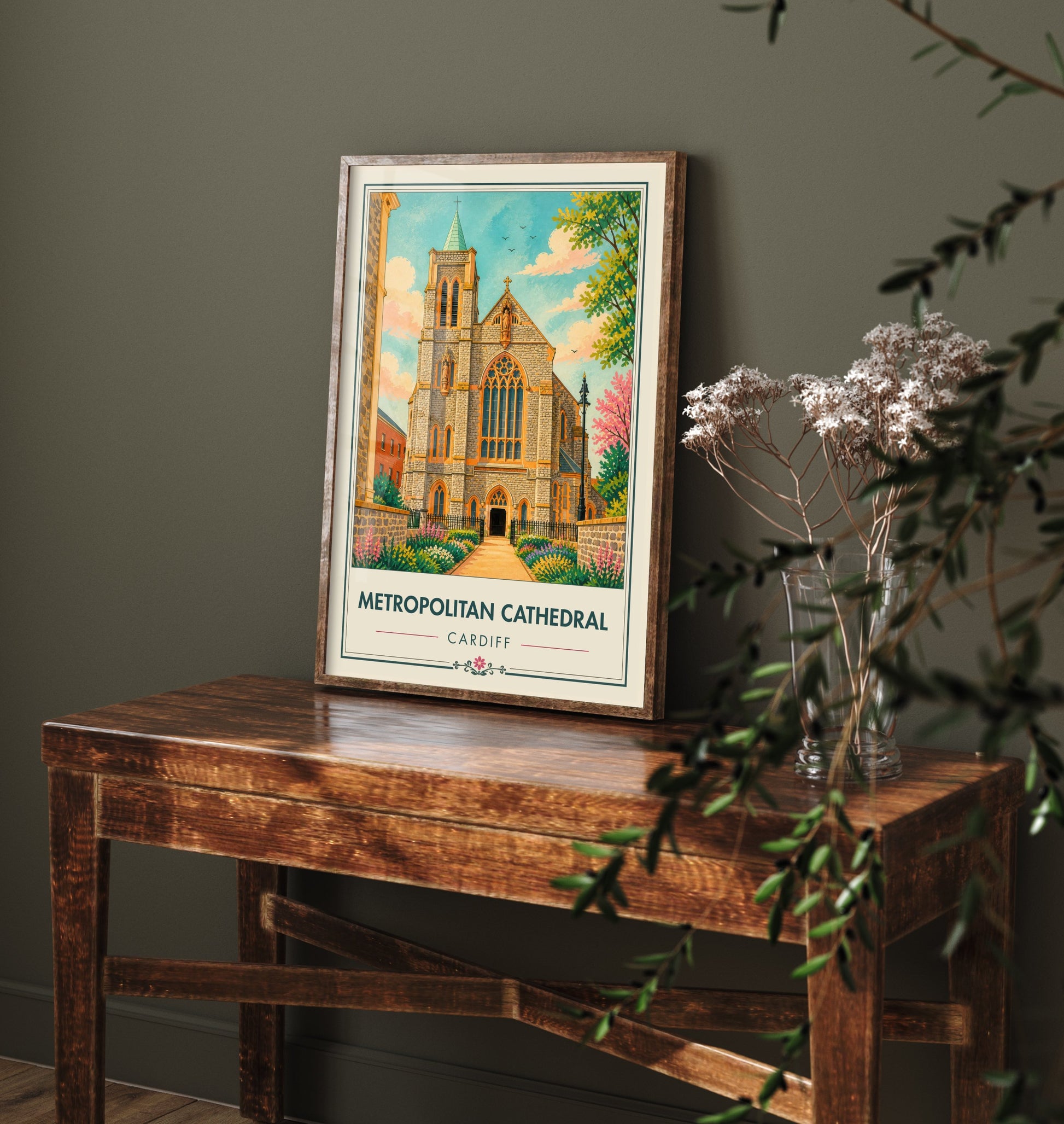 Metropolitan Cathedral Travel Poster - Cardiff Wales Art Print - Vintage City Illustration - Welsh Landmark 3/3