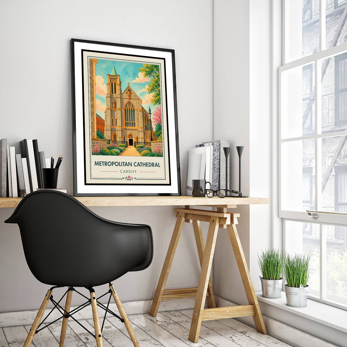 Metropolitan Cathedral Travel Poster - Cardiff Wales Art Print - Vintage City Illustration - Welsh Landmark 3/3