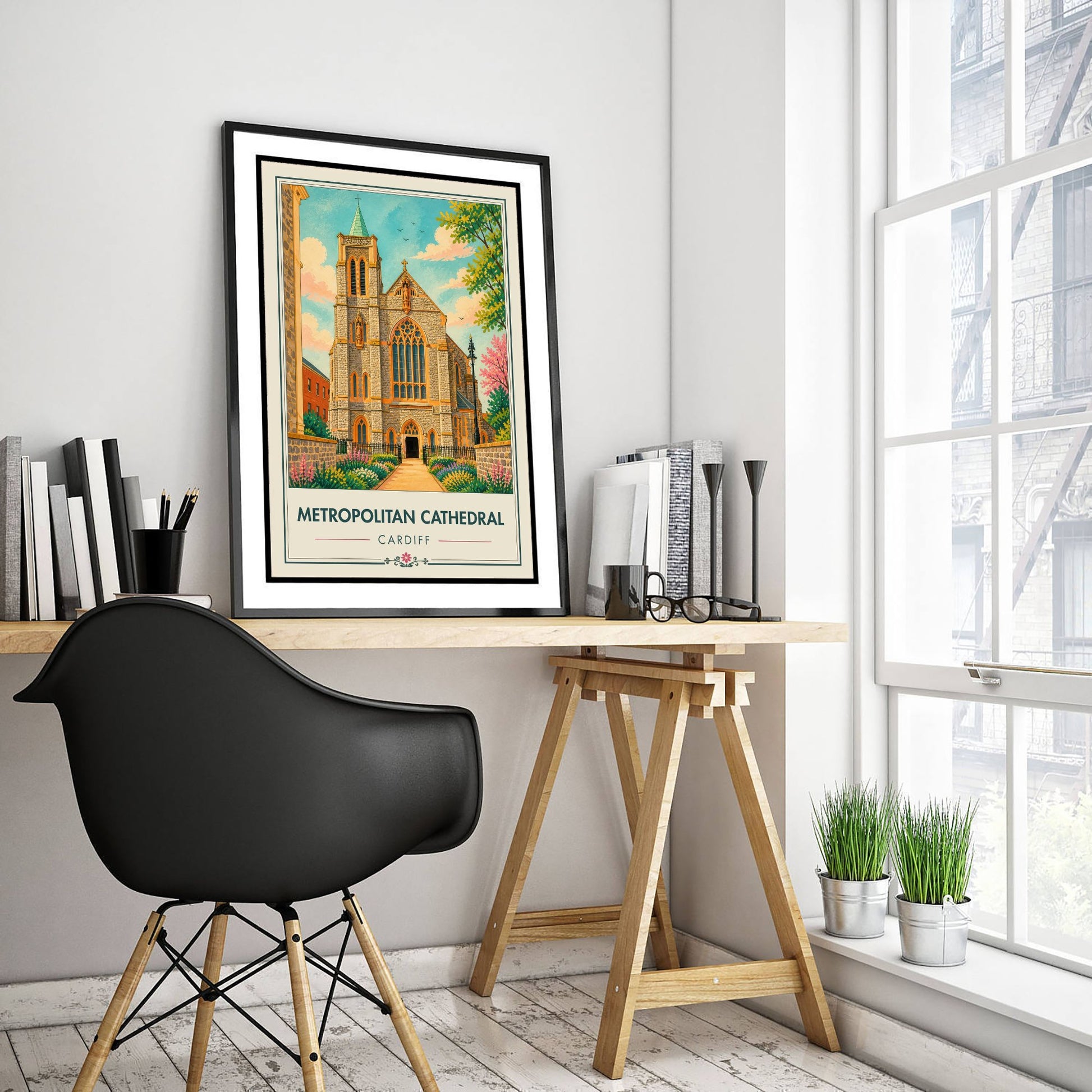 Metropolitan Cathedral Travel Poster - Cardiff Wales Art Print - Vintage City Illustration - Welsh Landmark 3/3