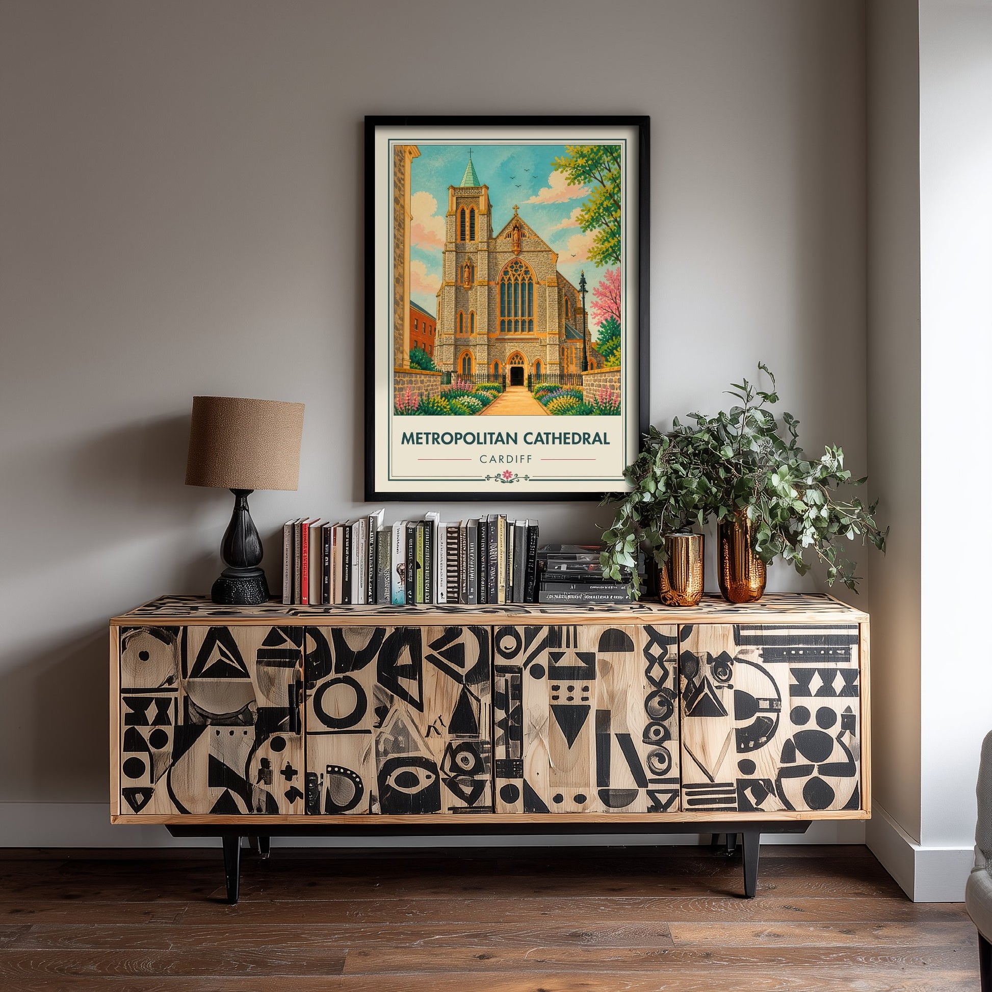 Metropolitan Cathedral Travel Poster - Cardiff Wales Art Print - Vintage City Illustration - Welsh Landmark 3/3
