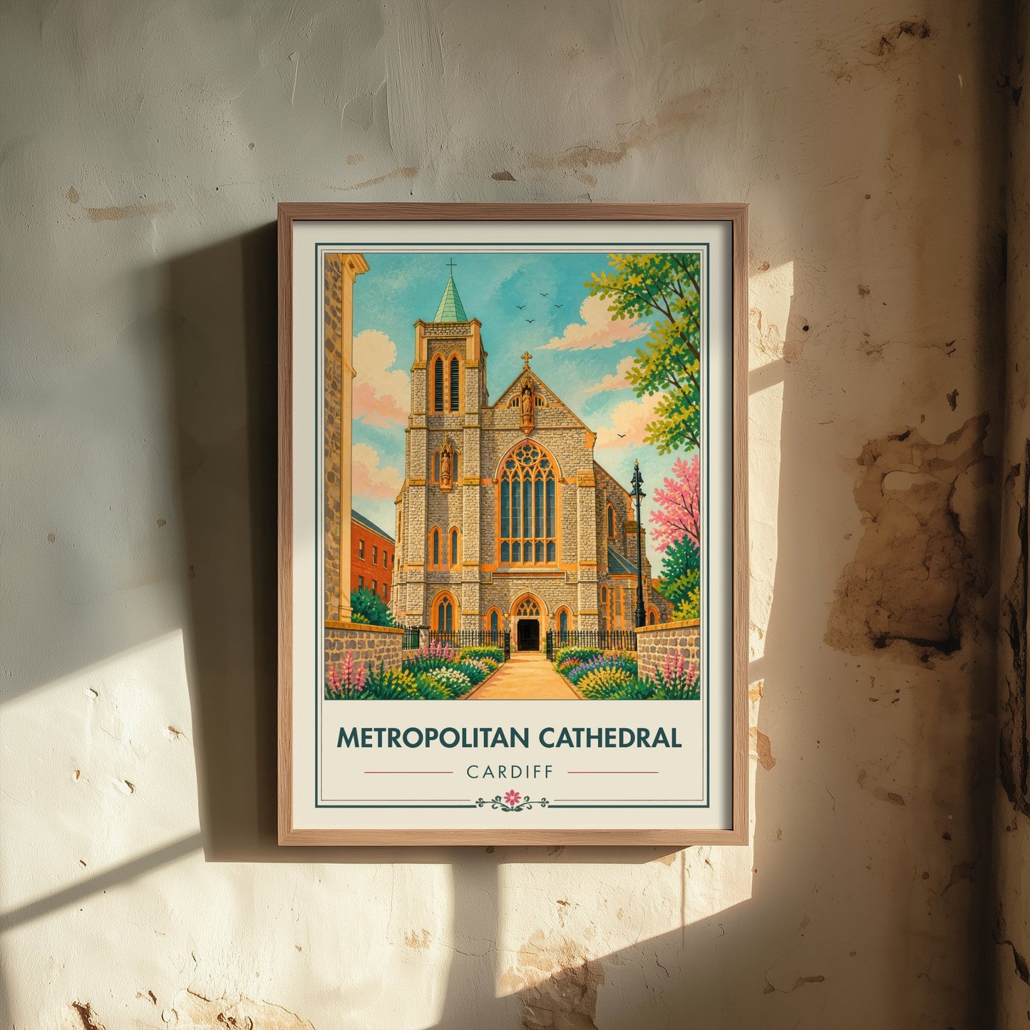 Metropolitan Cathedral Travel Poster - Cardiff Wales Art Print - Vintage City Illustration - Welsh Landmark 3/3