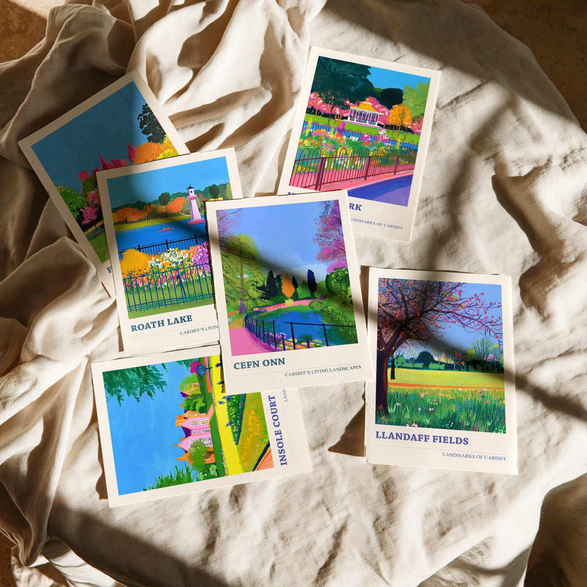 Set of Six Cardiff Park Art Prints - 6 Living Landscapes Posters - Bute Park, Roath Lake, Victoria Park, Insole Court, Llandaff Painting