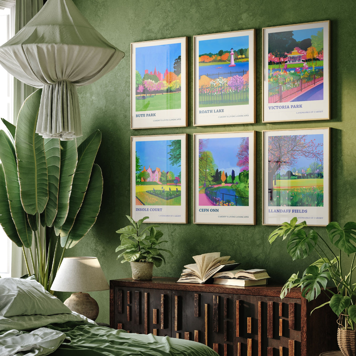 Set of Six Cardiff Park Art Prints - 6 Living Landscapes Posters - Bute Park, Roath Lake, Victoria Park, Insole Court, Llandaff Painting