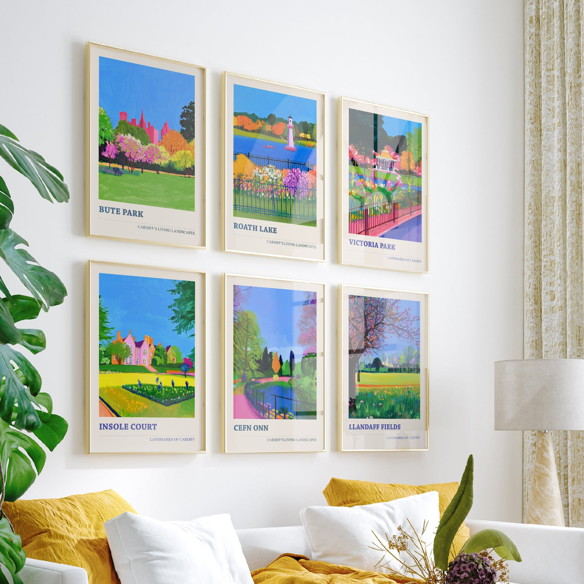 Set of Six Cardiff Park Art Prints - 6 Living Landscapes Posters - Bute Park, Roath Lake, Victoria Park, Insole Court, Llandaff Painting