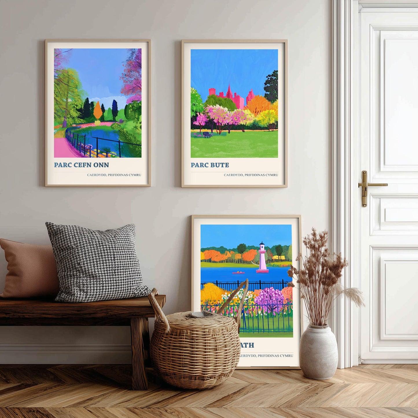 Cardiff Parks Welsh Set of Three Prints | Parc Cefn Onn Parc Bute Parc y Rhath | Bold Caerdydd Landscape Painting Wall Art Poster