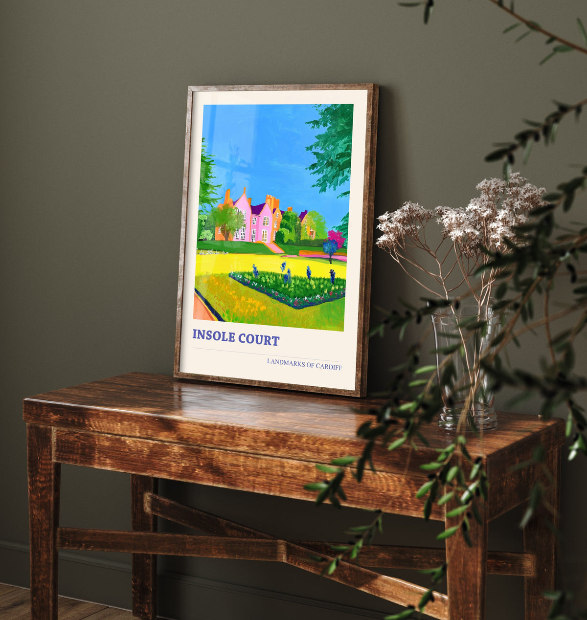 Cardiff Insole Court Travel Poster - Welsh Park Art Print - Colourful Landscape Painting - Llandaff Cardiff 1/3