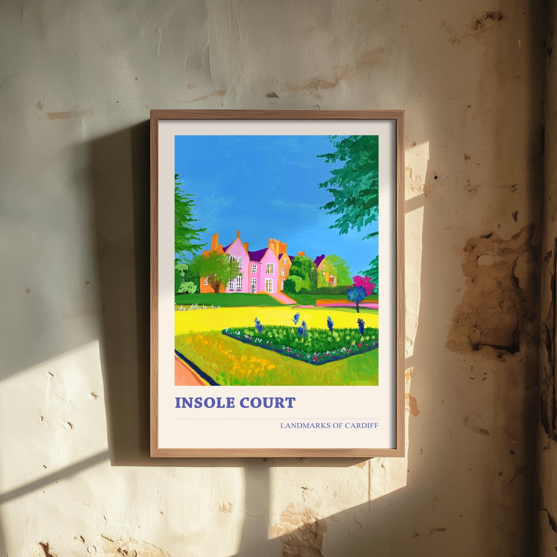 Cardiff Insole Court Travel Poster - Welsh Park Art Print - Colourful Landscape Painting - Llandaff Cardiff 1/3