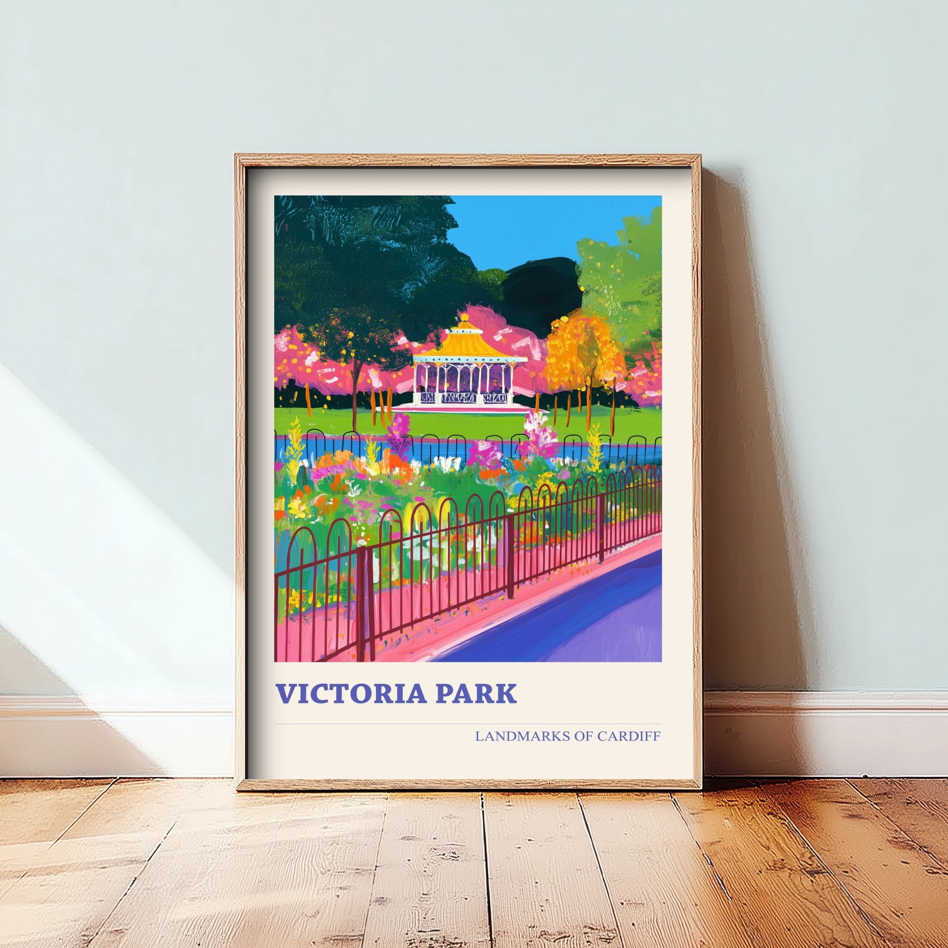 Cardiff Victoria Park Travel Poster - Welsh Park Art Print - Colourful Landscape Painting - Cardiff Wales 2/3