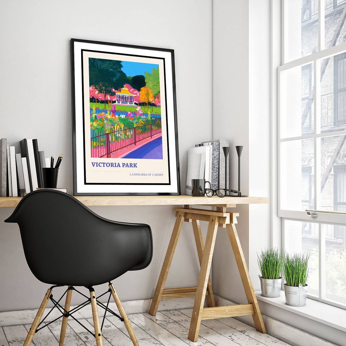 Cardiff Victoria Park Travel Poster - Welsh Park Art Print - Colourful Landscape Painting - Cardiff Wales 2/3
