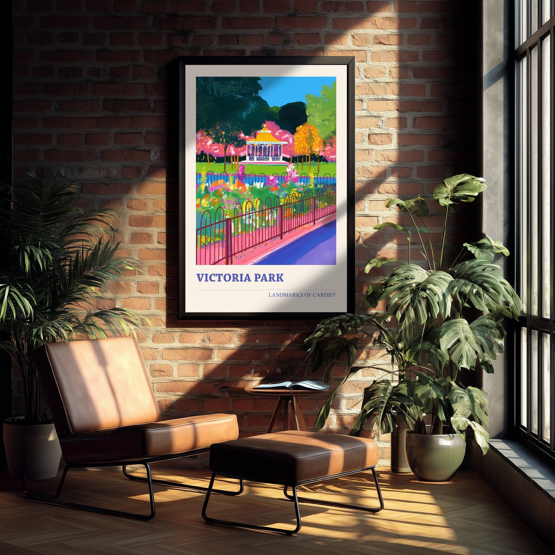Cardiff Victoria Park Travel Poster - Welsh Park Art Print - Colourful Landscape Painting - Cardiff Wales 2/3