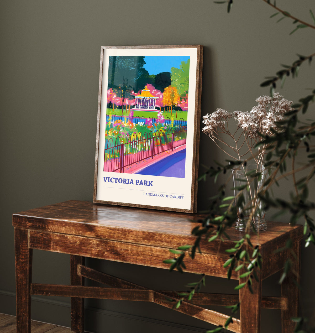 Cardiff Victoria Park Travel Poster - Welsh Park Art Print - Colourful Landscape Painting - Cardiff Wales 2/3