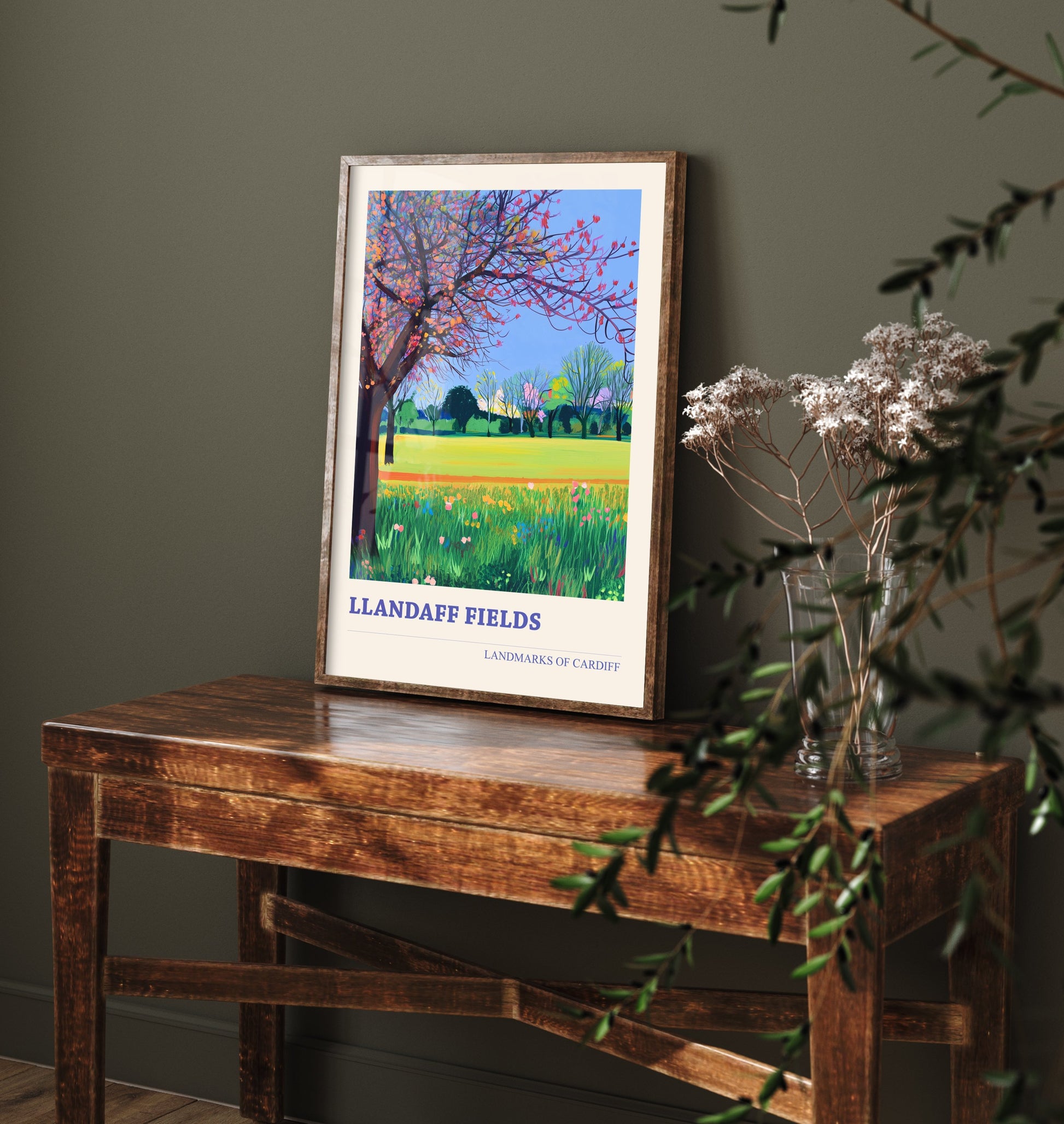 Cardiff Llandaff Fields Travel Poster - Welsh Park Art Print - Colourful Landscape Painting - Cardiff Wales 3/3