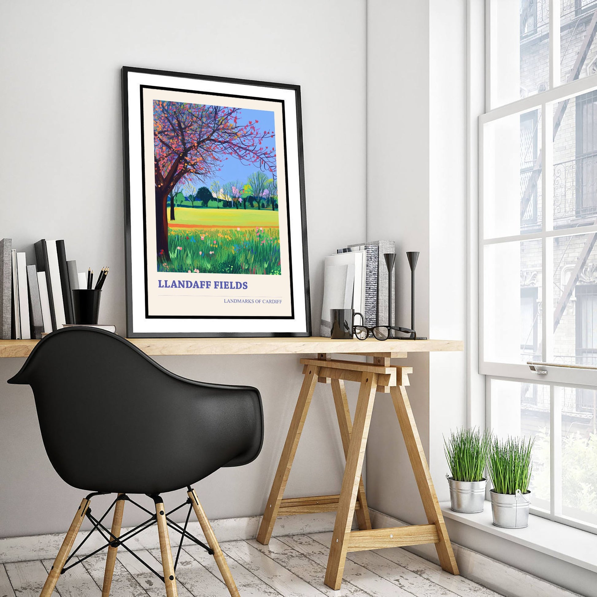 Cardiff Llandaff Fields Travel Poster - Welsh Park Art Print - Colourful Landscape Painting - Cardiff Wales 3/3