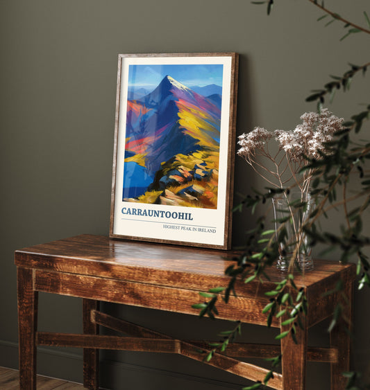 Carrauntoohil Art Print - Highest Peak in Ireland Poster - Bold Oil Painting Mountain - Kerry Hiking Wall Art