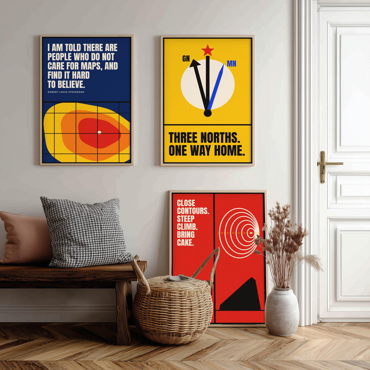 Cartography Quotes Set of Three Art Prints - 3 Bauhaus Maps and Orienteering Posters - Minimalist Travel Wall Art Illustration V1