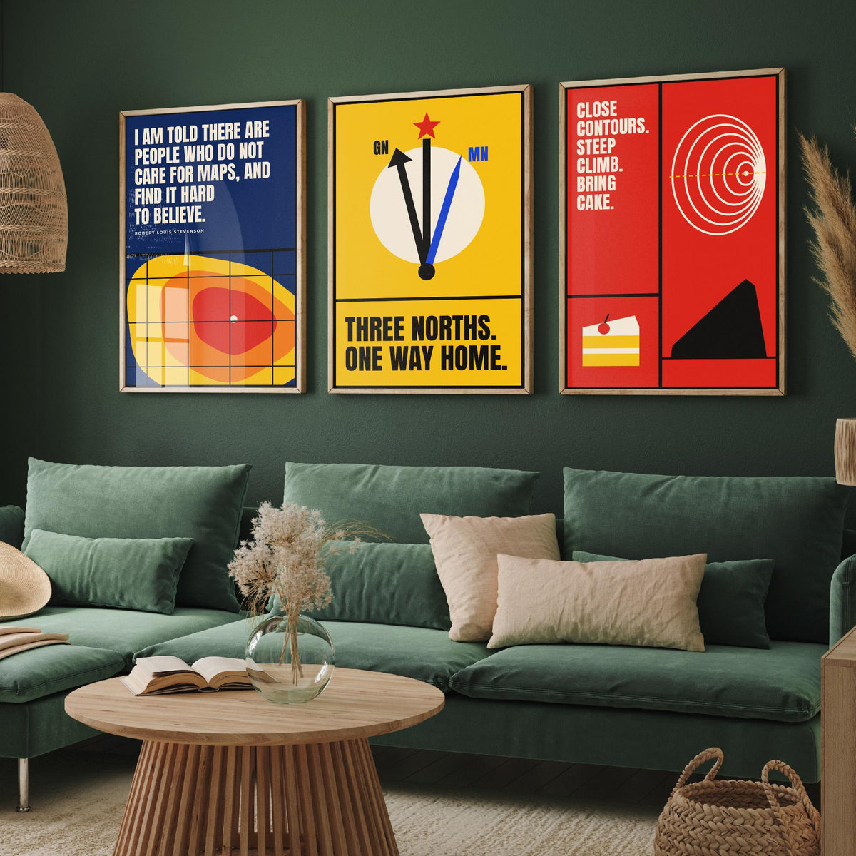 Cartography Quotes Set of Three Art Prints - 3 Bauhaus Maps and Orienteering Posters - Minimalist Travel Wall Art Illustration V1