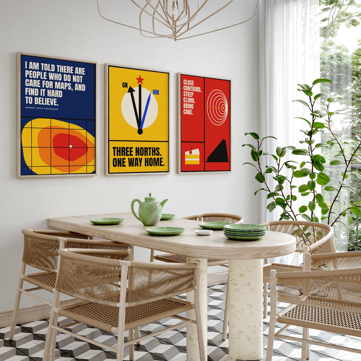 Cartography Quotes Set of Three Art Prints - 3 Bauhaus Maps and Orienteering Posters - Minimalist Travel Wall Art Illustration V1