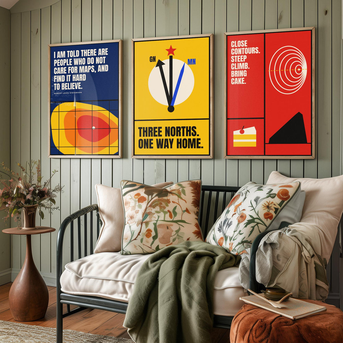 Cartography Quotes Set of Three Art Prints - 3 Bauhaus Maps and Orienteering Posters - Minimalist Travel Wall Art Illustration V1