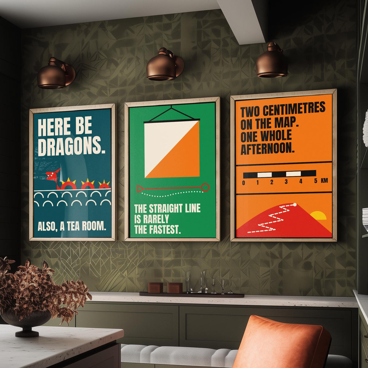 Cartography Quotes Set of Three Art Prints - 3 Retro Bauhaus Maps and Orienteering Posters - Minimalist Travel Wall Art Illustration V2