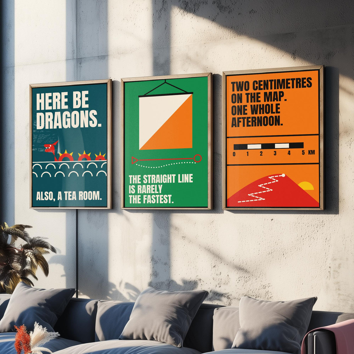 Cartography Quotes Set of Three Art Prints - 3 Retro Bauhaus Maps and Orienteering Posters - Minimalist Travel Wall Art Illustration V2