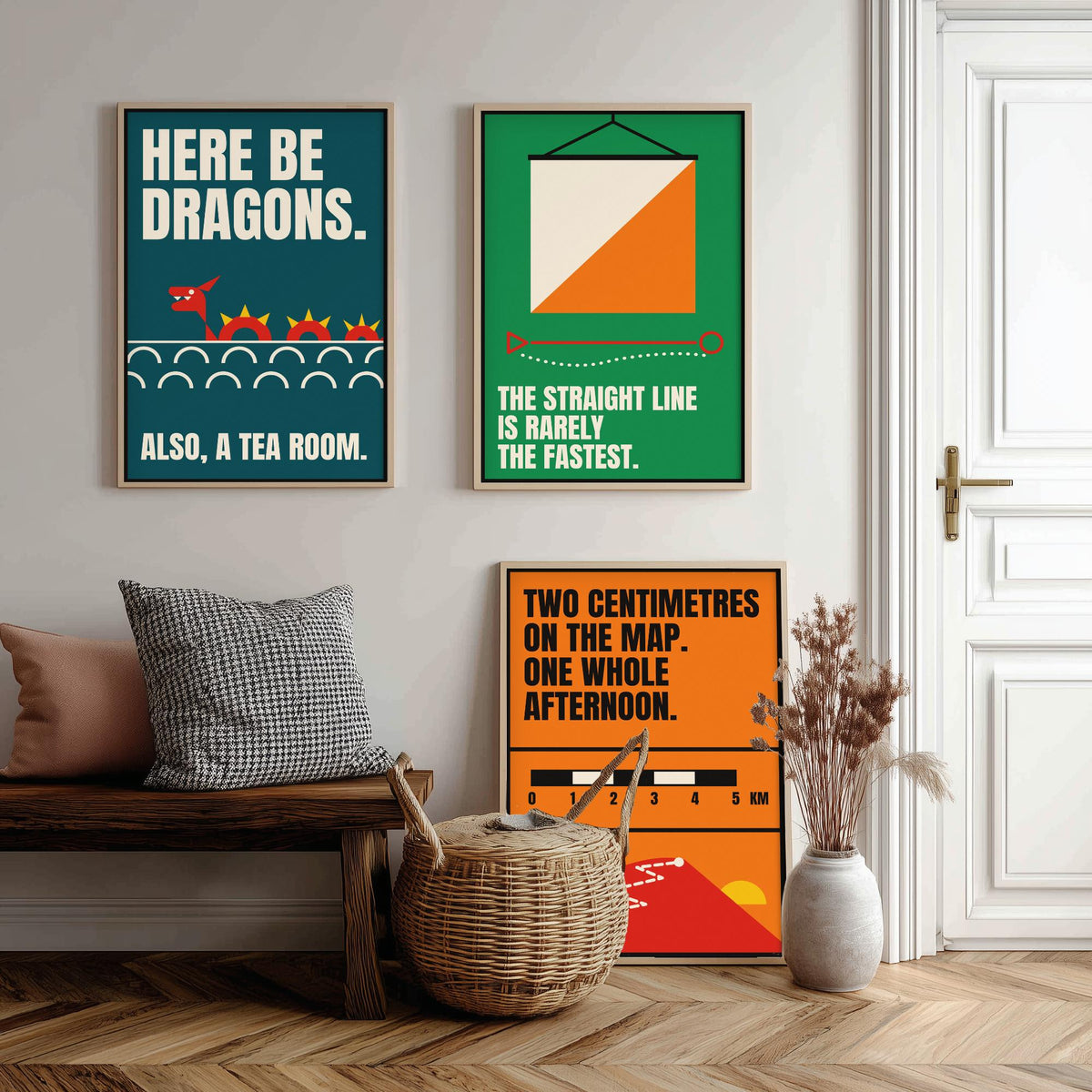 Cartography Quotes Set of Three Art Prints - 3 Retro Bauhaus Maps and Orienteering Posters - Minimalist Travel Wall Art Illustration V2