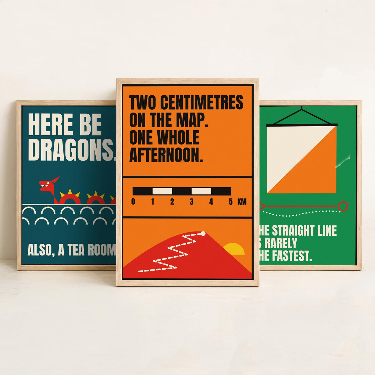 Cartography Quotes Set of Three Art Prints - 3 Retro Bauhaus Maps and Orienteering Posters - Minimalist Travel Wall Art Illustration V2