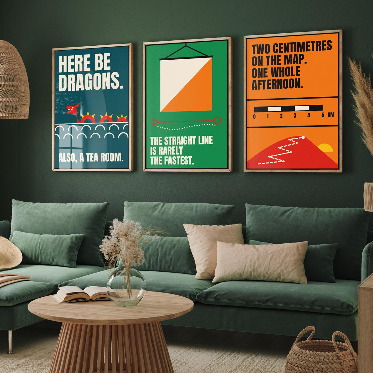 Cartography Quotes Set of Three Art Prints - 3 Retro Bauhaus Maps and Orienteering Posters - Minimalist Travel Wall Art Illustration V2