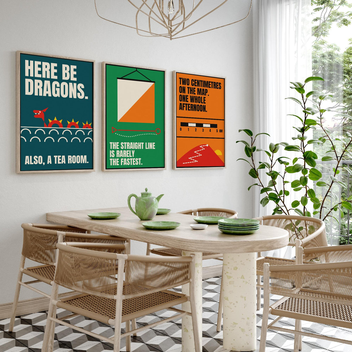 Cartography Quotes Set of Three Art Prints - 3 Retro Bauhaus Maps and Orienteering Posters - Minimalist Travel Wall Art Illustration V2