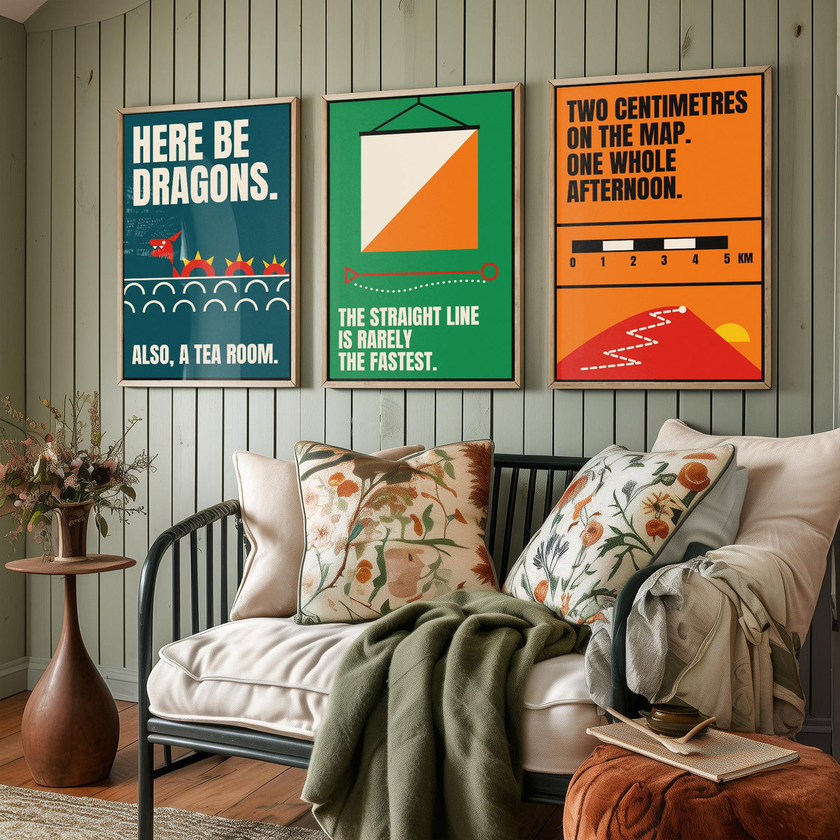 Cartography Quotes Set of Three Art Prints - 3 Retro Bauhaus Maps and Orienteering Posters - Minimalist Travel Wall Art Illustration V2