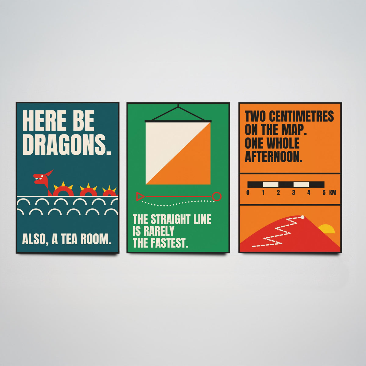 Cartography Quotes Set of Three Art Prints - 3 Retro Bauhaus Maps and Orienteering Posters - Minimalist Travel Wall Art Illustration V2
