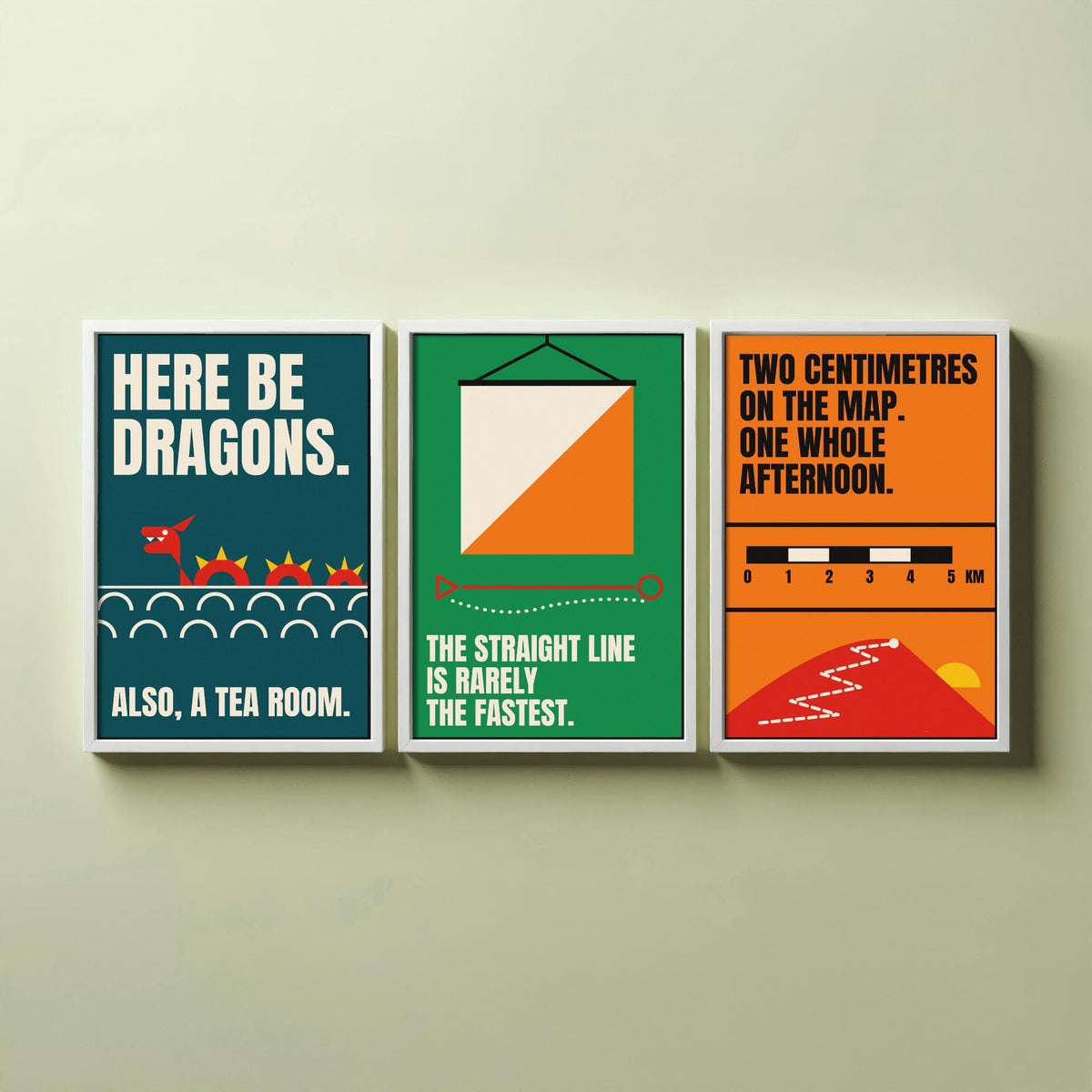 Cartography Quotes Set of Three Art Prints - 3 Retro Bauhaus Maps and Orienteering Posters - Minimalist Travel Wall Art Illustration V2
