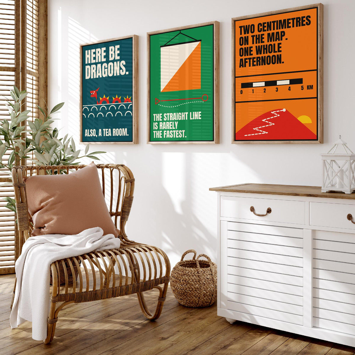 Cartography Quotes Set of Three Art Prints - 3 Retro Bauhaus Maps and Orienteering Posters - Minimalist Travel Wall Art Illustration V2