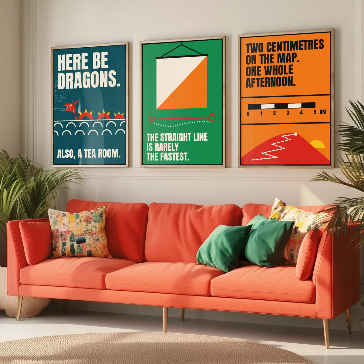 Cartography Quotes Set of Three Art Prints - 3 Retro Bauhaus Maps and Orienteering Posters - Minimalist Travel Wall Art Illustration V2