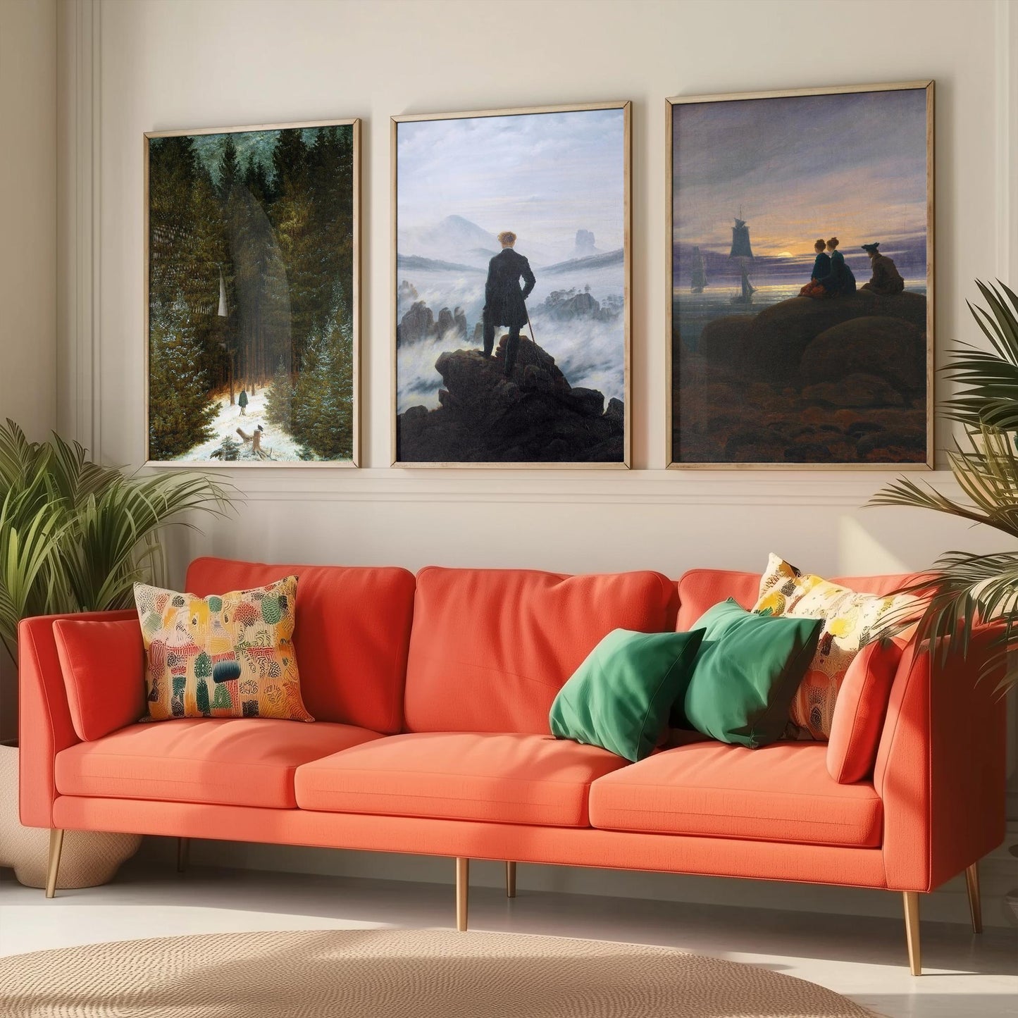 Set of Three Caspar David Friedrich Art Prints - Wanderer Above the Sea of Fog, Chasseur, Moonrise - Romantic Paintings Poster Set