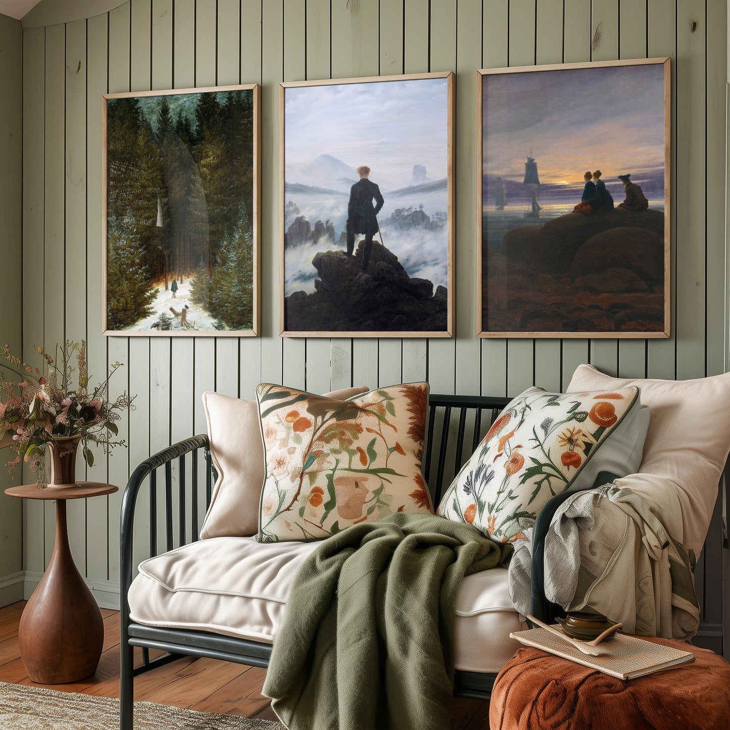 Set of Three Caspar David Friedrich Art Prints - Wanderer Above the Sea of Fog, Chasseur, Moonrise - Romantic Paintings Poster Set