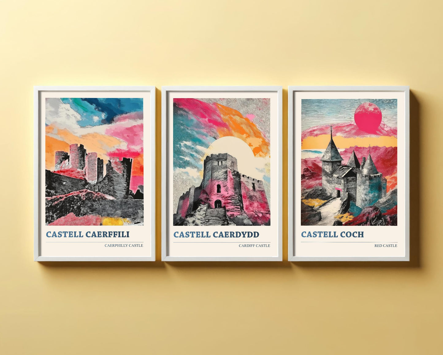 Castles of Glamorgan - Castell Caerffili, Castell Caerdydd and Castell Coch - Set of 3 Prints - Cardiff, Caerphilly Travel Posters