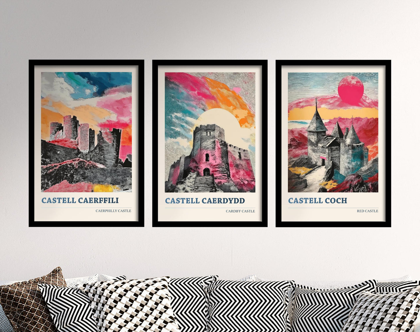 Castles of Glamorgan - Castell Caerffili, Castell Caerdydd and Castell Coch - Set of 3 Prints - Cardiff, Caerphilly Travel Posters