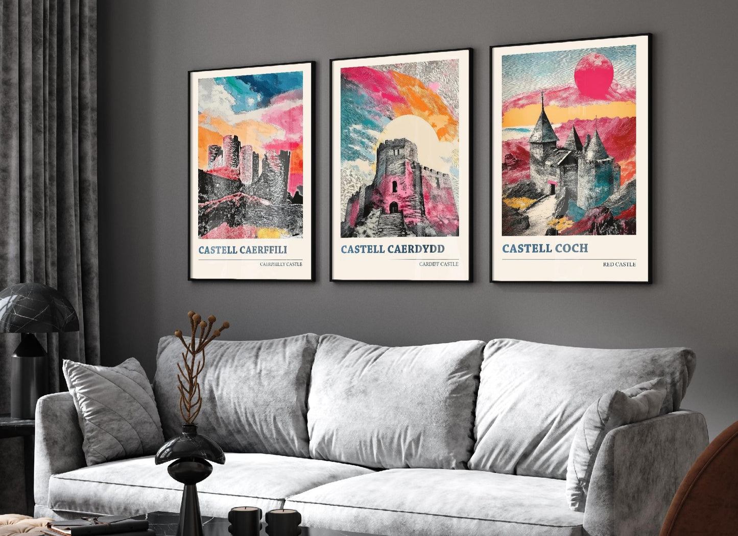 Castles of Glamorgan - Castell Caerffili, Castell Caerdydd and Castell Coch - Set of 3 Prints - Cardiff, Caerphilly Travel Posters