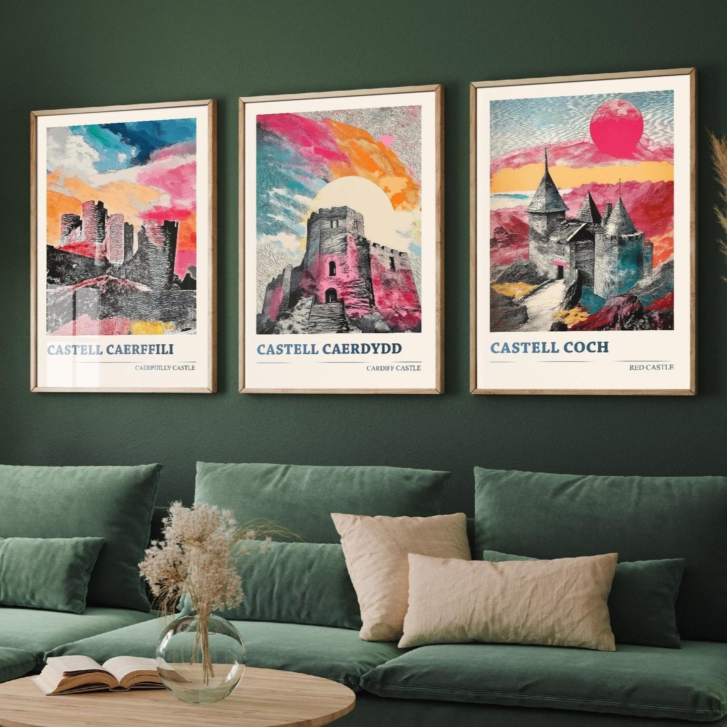 Castles of Glamorgan - Castell Caerffili, Castell Caerdydd and Castell Coch - Set of 3 Prints - Cardiff, Caerphilly Travel Posters