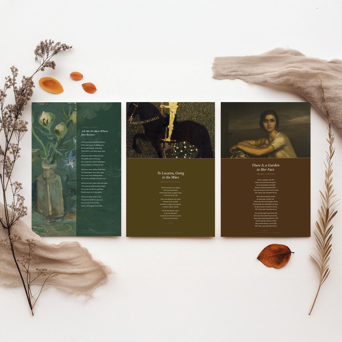 Cavalier and Courtly Love Poems Set of Three Art Prints - Carew, Lovelace, Campion Verse over Classic Paintings - Poetry Poster Triptych