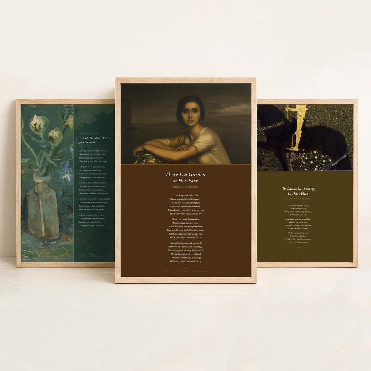 Cavalier and Courtly Love Poems Set of Three Art Prints - Carew, Lovelace, Campion Verse over Classic Paintings - Poetry Poster Triptych