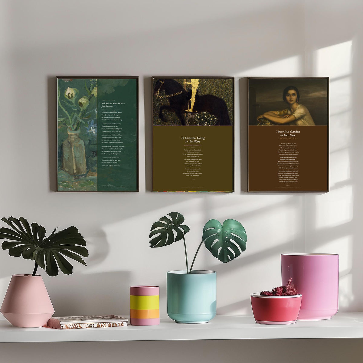 Cavalier and Courtly Love Poems Set of Three Art Prints - Carew, Lovelace, Campion Verse over Classic Paintings - Poetry Poster Triptych